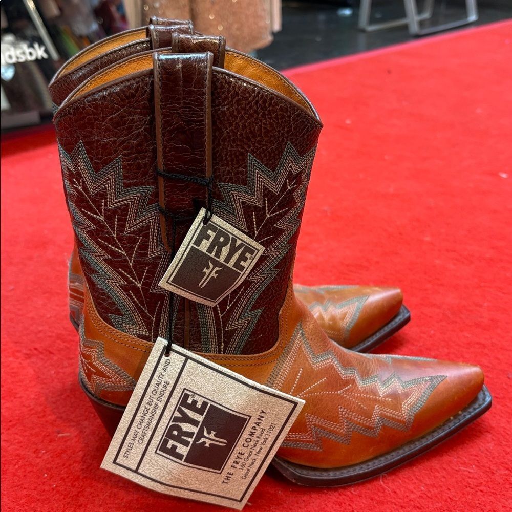 Frye Brown and Tan Leather Western Boots